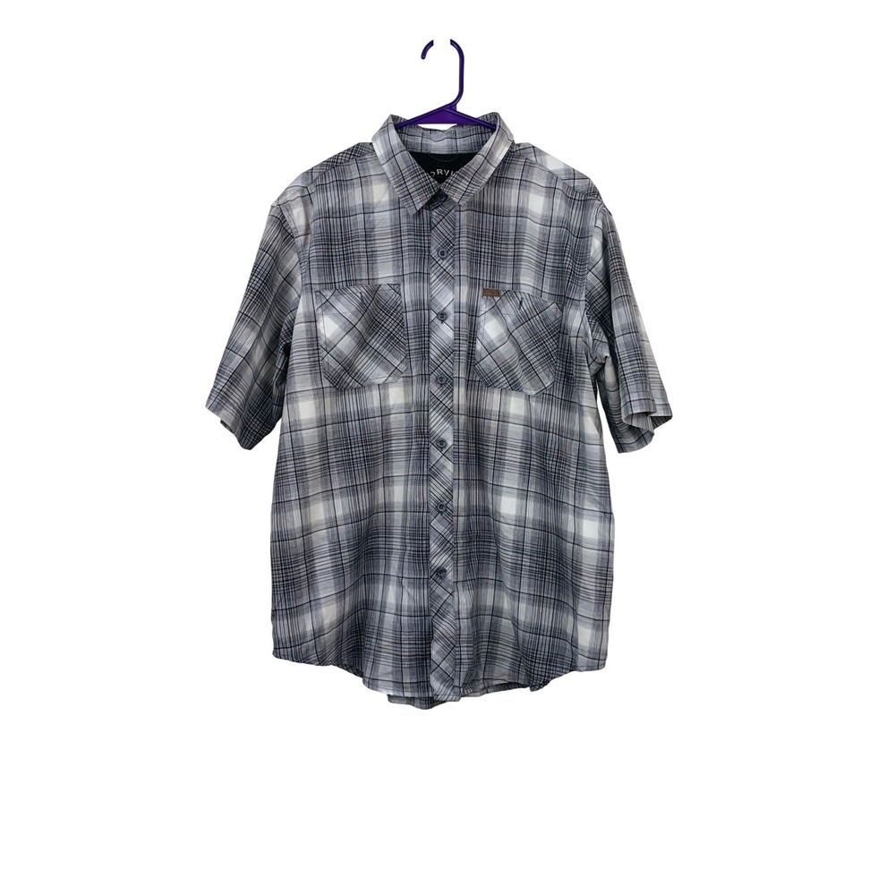 Orvis Mens XL Gray Plaid Short Sleeve Button Down Performance Fishing Shirt